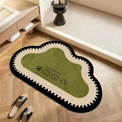 Plush Floor Rug with Non Slip Backing and Patterned Border