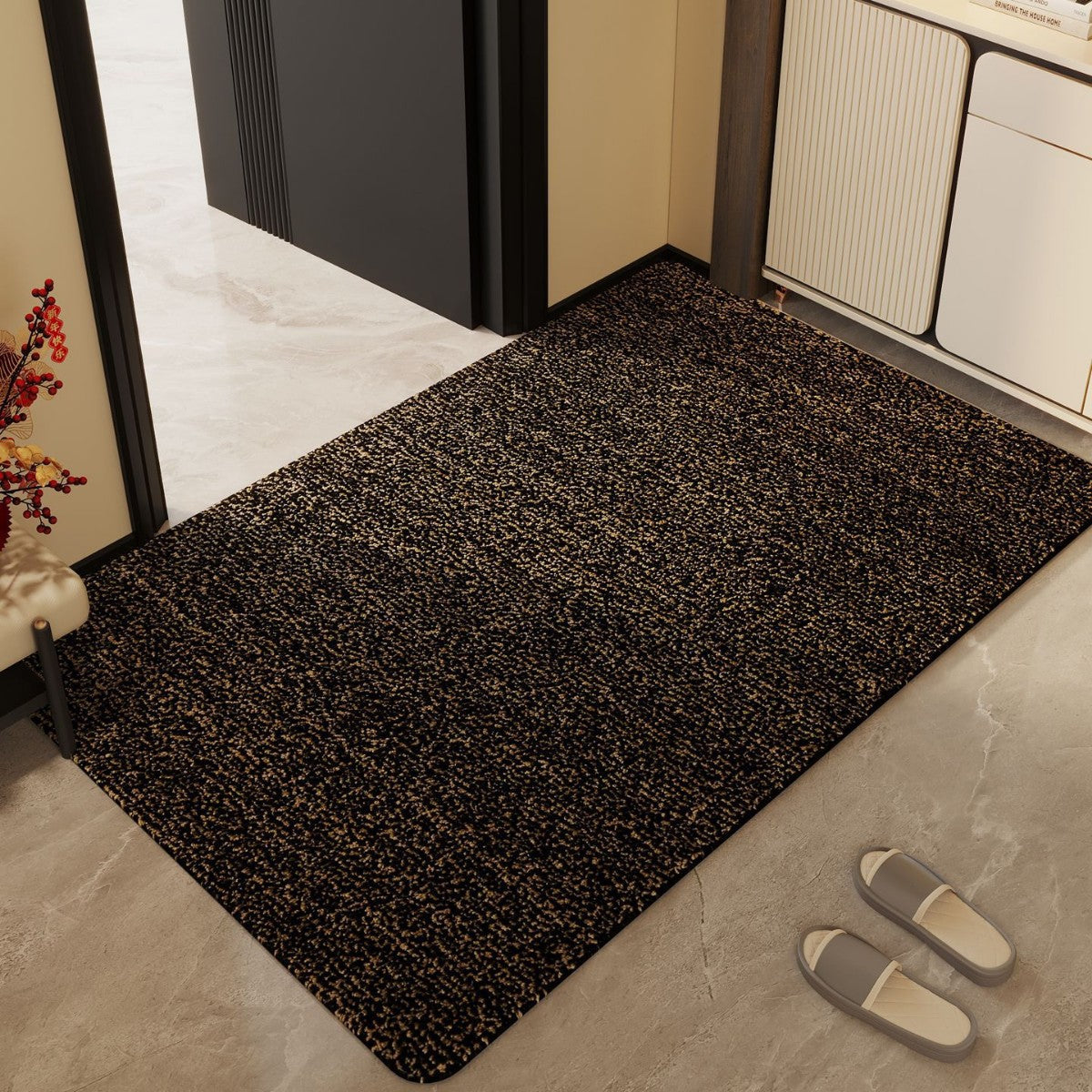 Textured Indoor Mat with Plush Fiber Surface and Machine Washable