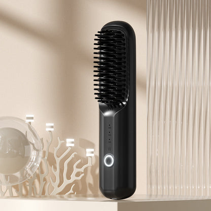 Rechargeable Hair Straightening Brush with Ionic Frizz Control and Ceramic Teeth, 30-Minute Runtime