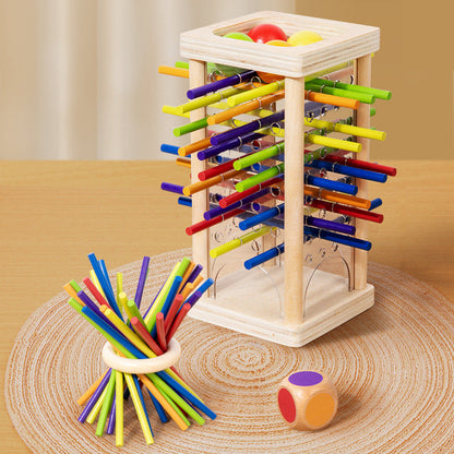 Wooden Ball and Stick Game with Three Play Styles for Color Matching and Careful Hands