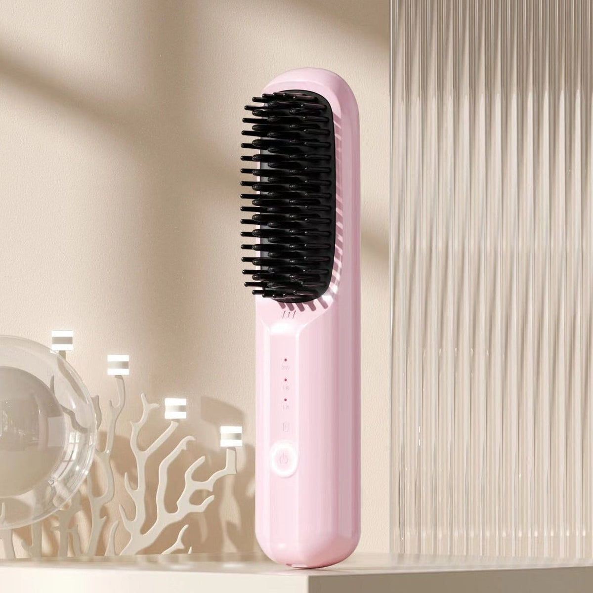 Rechargeable Hair Straightening Brush with Ionic Frizz Control and Ceramic Teeth, 30-Minute Runtime