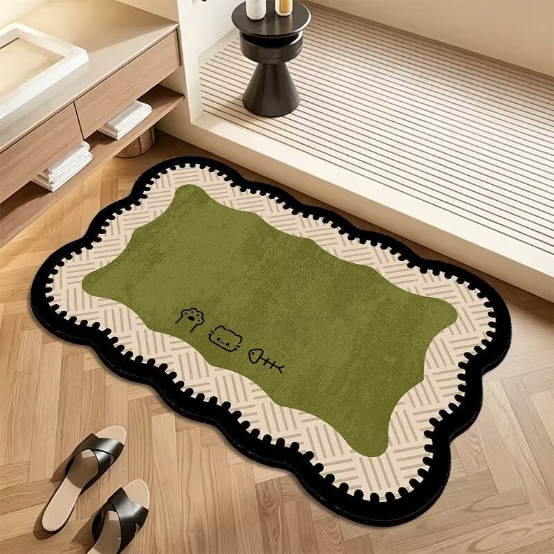 Plush Floor Rug with Non Slip Backing and Patterned Border