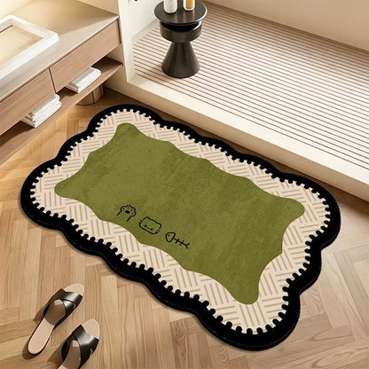 Plush Floor Rug with Non Slip Backing and Patterned Border