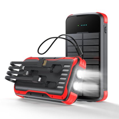 Solar Power Bank with Integrated Multi Tip Cables and LED Floodlight