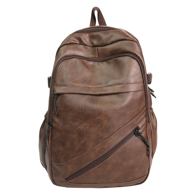 Vintage Leather Backpack with Padded Laptop Sleeve and Front Zip Pockets