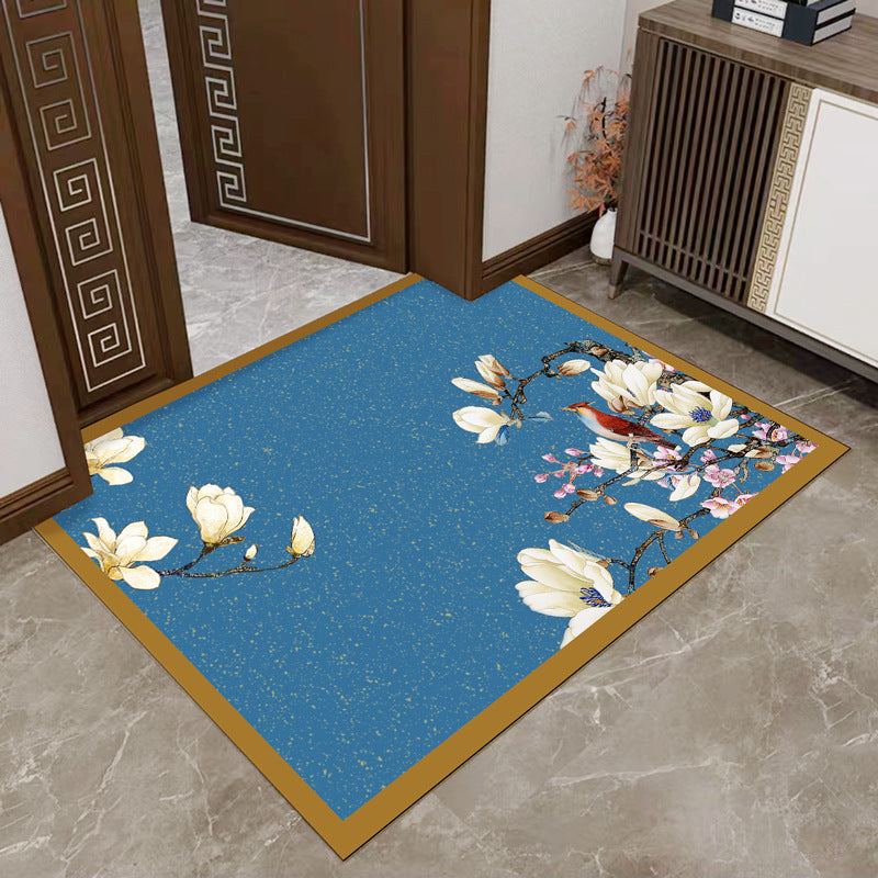 Floral Artwork Floor Mat with Dirt Catching Design and Spot Clean Surface