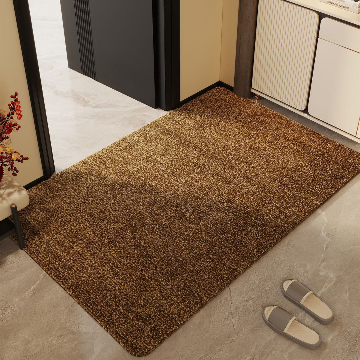 Textured Indoor Mat with Plush Fiber Surface and Machine Washable