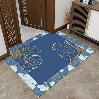 Floral Artwork Floor Mat with Dirt Catching Design and Spot Clean Surface