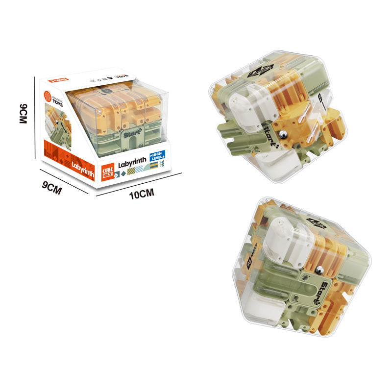 Transparent Maze Puzzle Cube with Metal Ball and Rolling Pathways