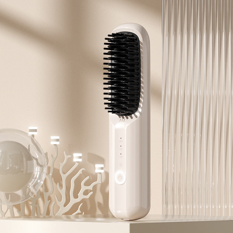 Rechargeable Hair Straightening Brush with Ionic Frizz Control and Ceramic Teeth, 30-Minute Runtime