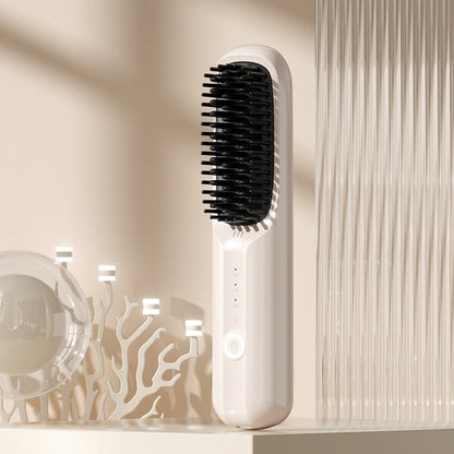 Rechargeable Hair Straightening Brush with Ionic Frizz Control and Ceramic Teeth, 30-Minute Runtime