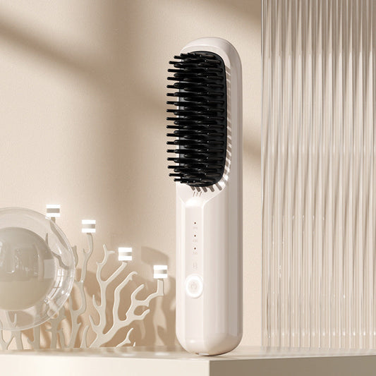 Rechargeable Hair Straightening Brush with Ionic Frizz Control and Ceramic Teeth, 30 Minute Runtime