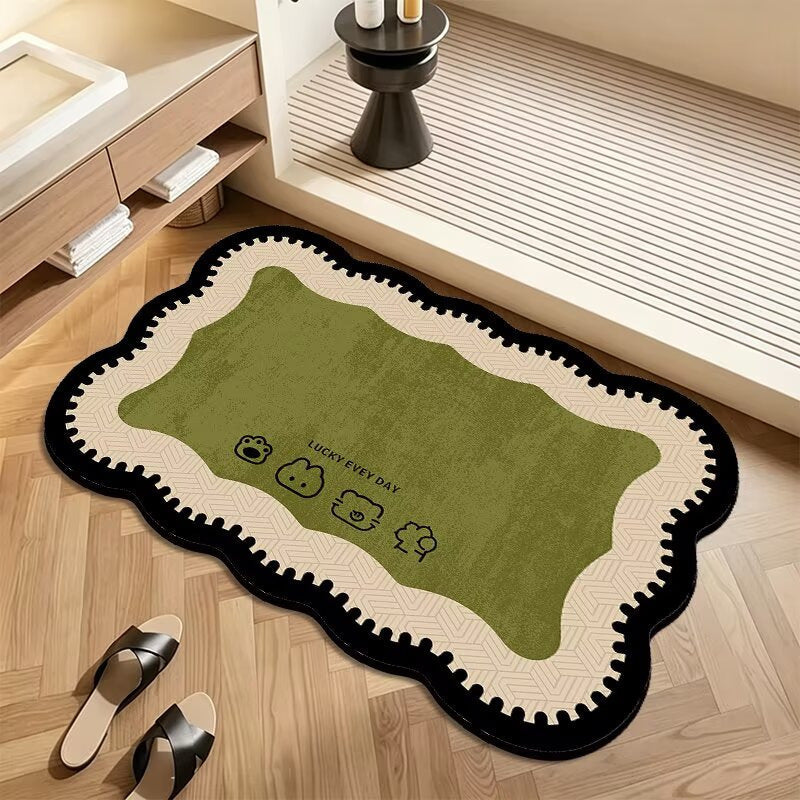 Plush Floor Rug with Non Slip Backing and Patterned Border