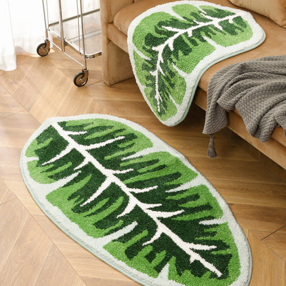 Plush Indoor Mat with Leaf Pattern, Machine Washable