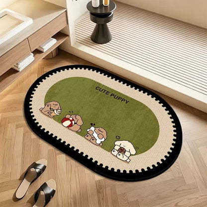 Plush Floor Rug with Non Slip Backing and Patterned Border