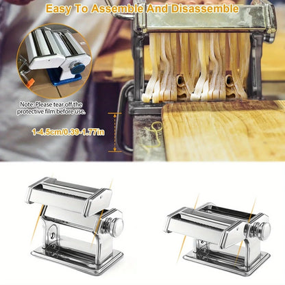 Compact Stainless Steel Pasta Maker with 6 Adjustable Thickness Levels