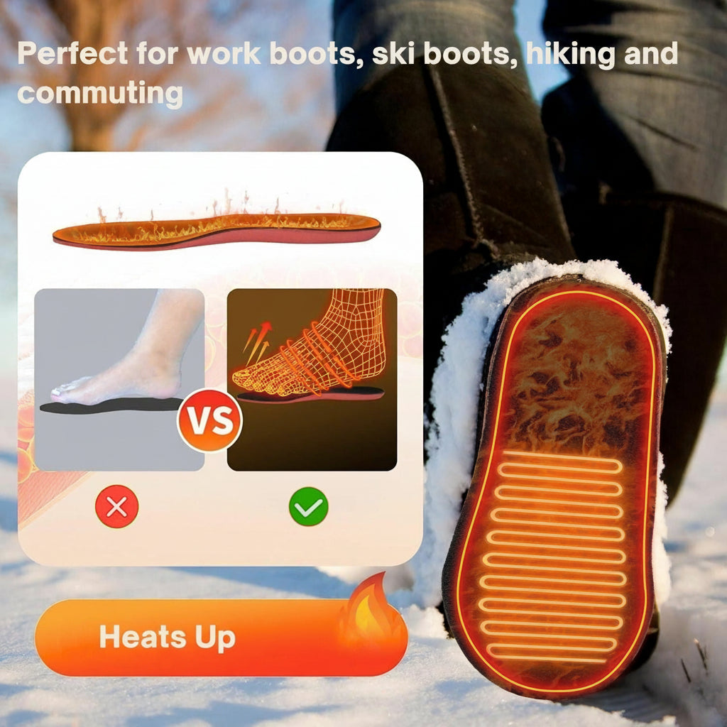 Rechargeable Heated Insoles with Dual Heat Zones and Adjustable Thermostat for Winter Shoes
