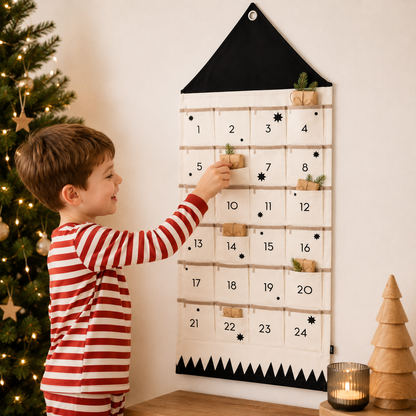 Fabric Advent Calendar with 24 Numbered Pockets and Wall Mount