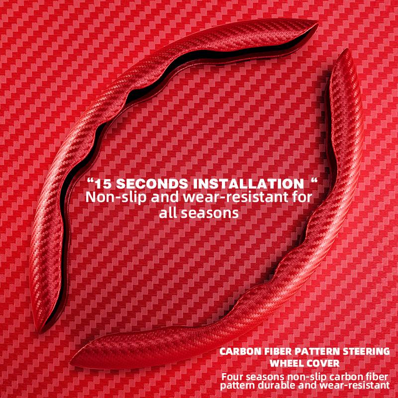 Steering Wheel Cover with Carbon Fiber Grip and Card Lock System, Textured Non Slip
