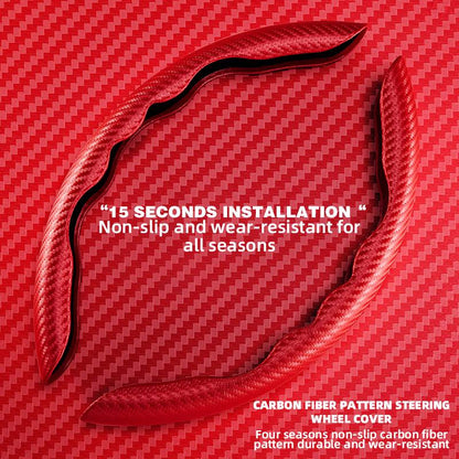 Steering Wheel Cover with Carbon Fiber Grip and Card Lock System, Textured Non Slip