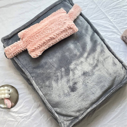Faux Fur Pet Bed with Raised Edges and Matching Pillow, Includes Blanket