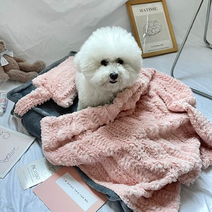 Plush Pet Bed with Removable Pillow and Matching Blanket