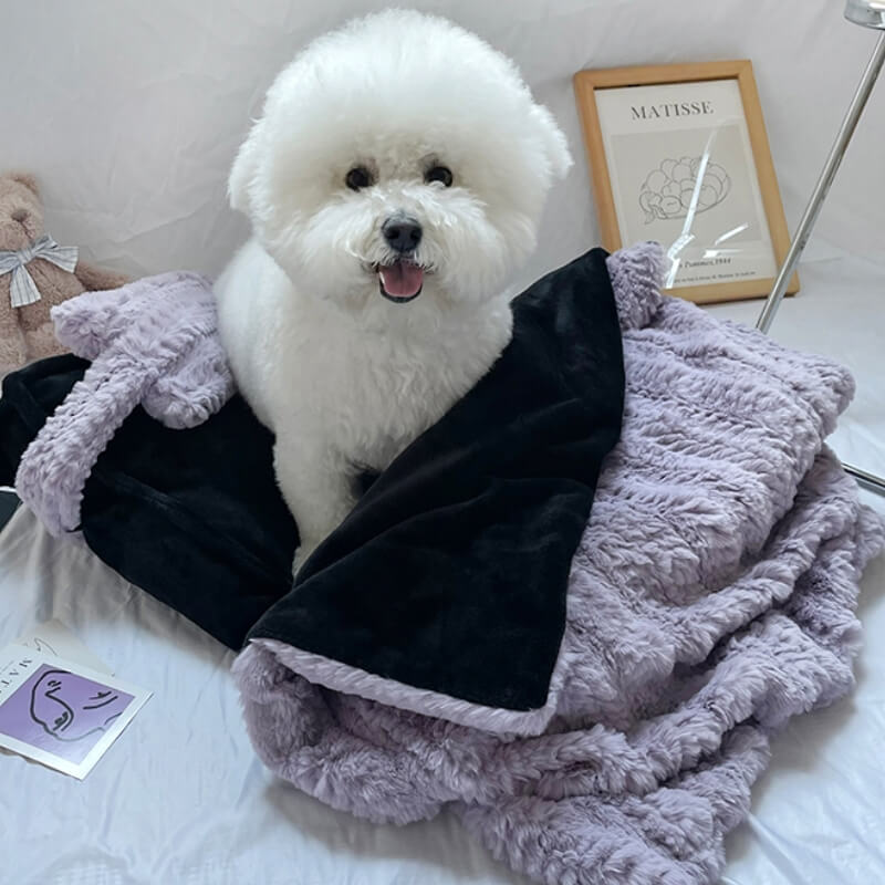Faux Fur Pet Bed with Raised Edges and Matching Pillow, Includes Blanket