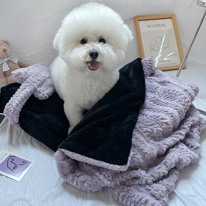 Faux Fur Pet Bed with Raised Edges and Matching Pillow, Includes Blanket
