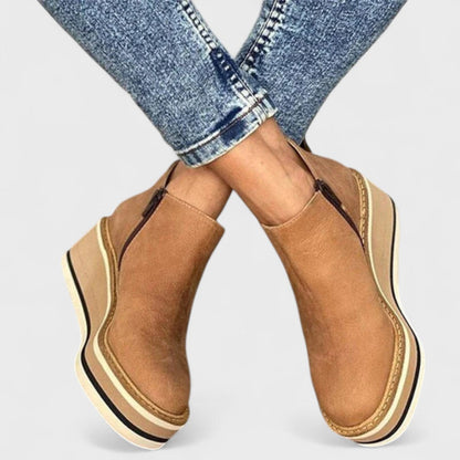 Side Zip Ankle Boots with Rounded Toe and Wedge Sole, Water Resistant