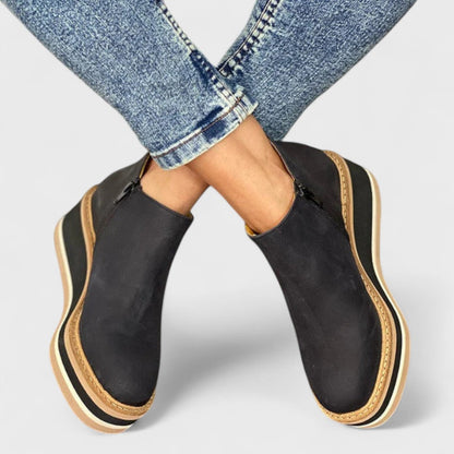 Side Zip Ankle Boots with Rounded Toe and Wedge Sole, Water Resistant