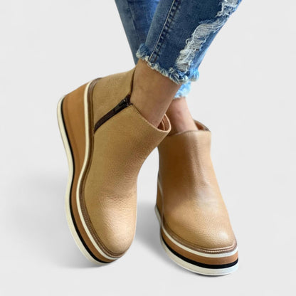 Side Zip Ankle Boots with Rounded Toe and Wedge Sole, Water Resistant