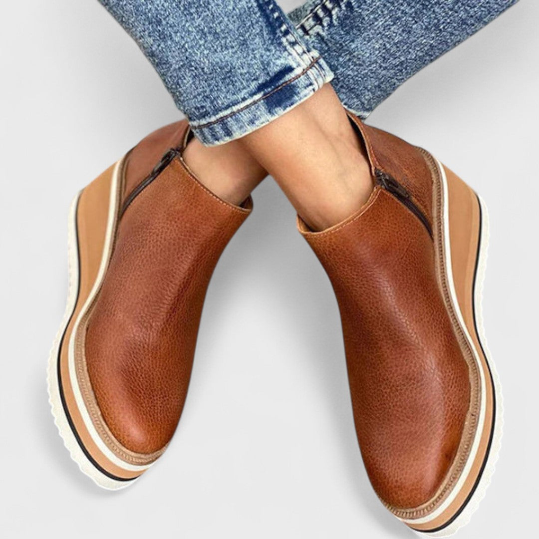 Side Zip Ankle Boots with Rounded Toe and Wedge Sole, Water Resistant