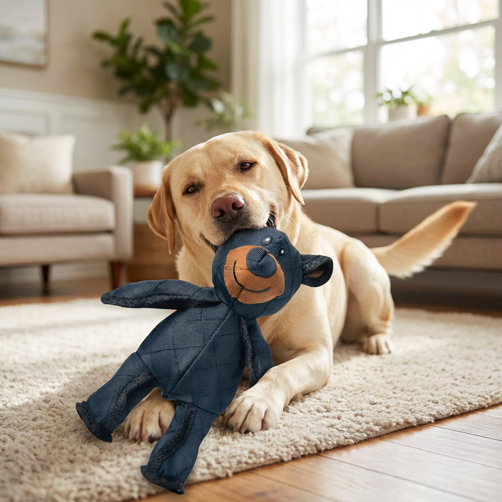 Bear Dog Toy with Squeaker and Reinforced Nylon-Rubber Construction for Medium-Large Dogs