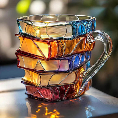 Handmade Borosilicate Glass Mug with 3D Book Design and 12oz Capacity