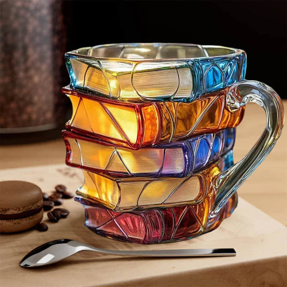 Handmade Borosilicate Glass Mug with 3D Book Design and 12oz Capacity