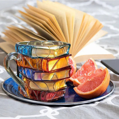 Handmade Borosilicate Glass Mug with 3D Book Design and 12oz Capacity
