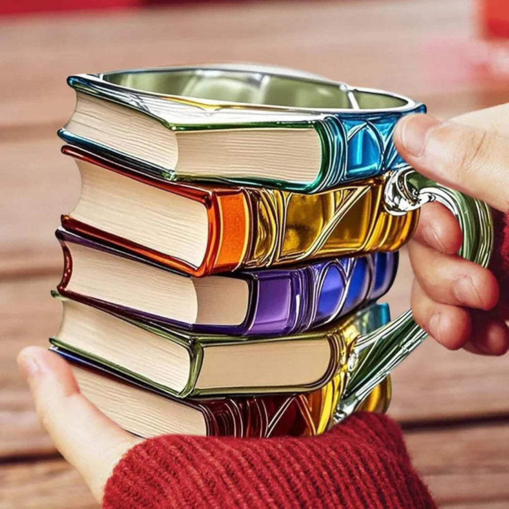 Handmade Borosilicate Glass Mug with 3D Book Design and 12oz Capacity