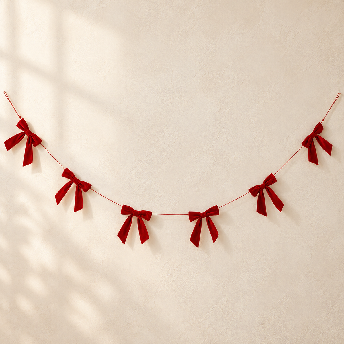 Red Velvet Bow Garland with Lightweight Cord for Mantels and Doorways 5 Feet