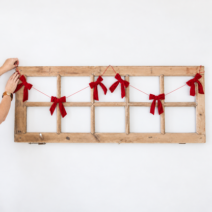Red Velvet Bow Garland with Lightweight Cord for Mantels and Doorways 5 Feet