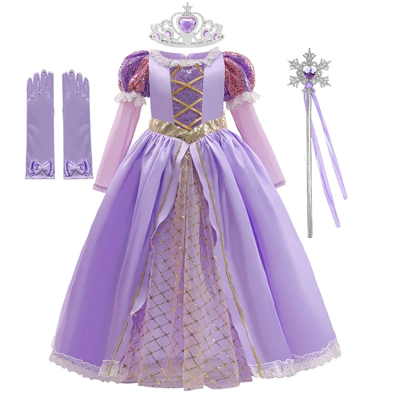 Girls Ball Gown Dress with Puff Sleeves and Applique Details