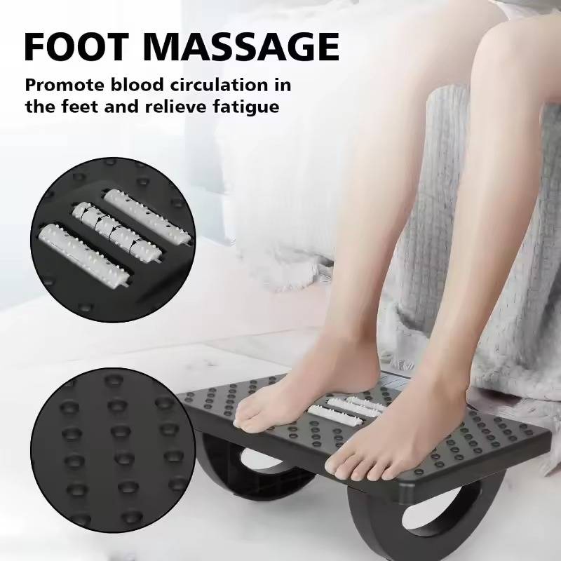 Rocking Foot Rest with Textured Rollers and Raised Platform for Desk