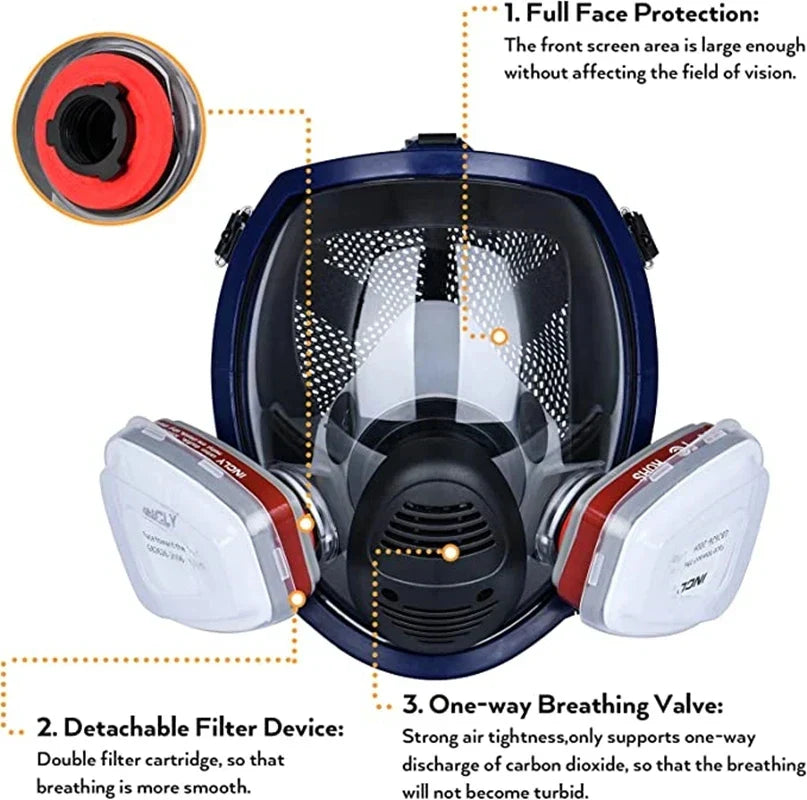 Full Face Respirator Mask with Silicone Seal and Anti-Fog Visor, 6000 Series Compatible
