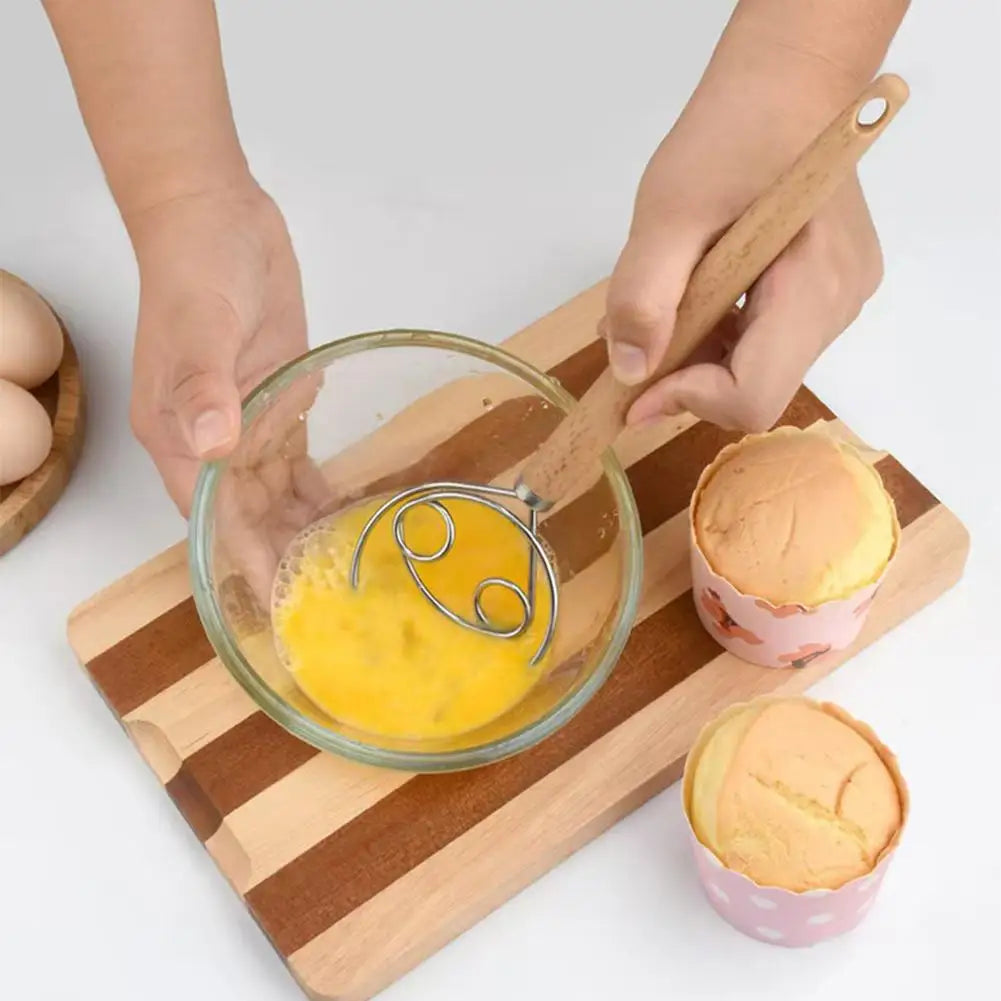 Stainless Steel Dough Whisk with Beechwood Handle for Bread and Sourdough Mixing