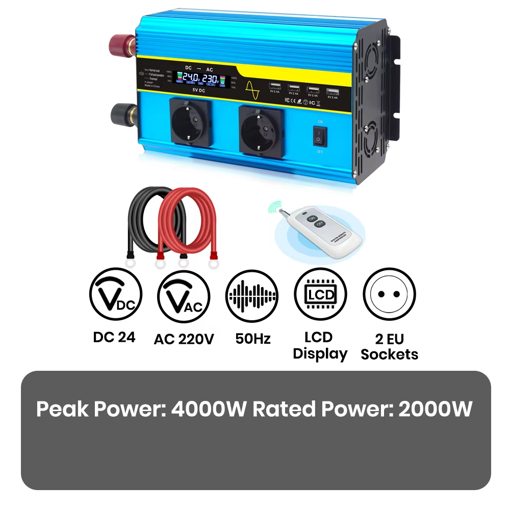 4000W Pure Sine Wave Inverter for Cars and Solar Systems, 12V or 24V DC to 110V AC