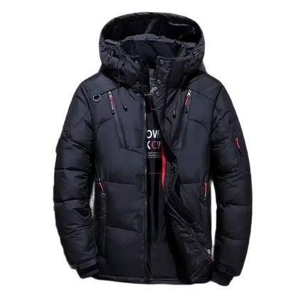 Mens Hooded Duck Down Parka with Windproof Shell for Extreme Cold