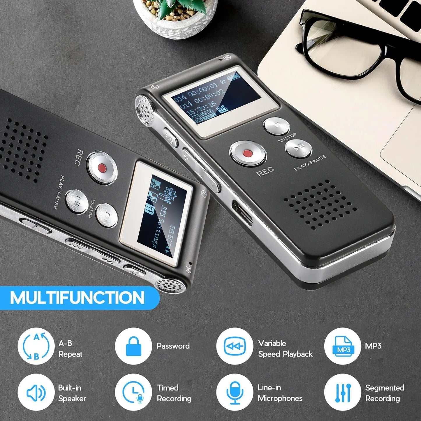 Portable Audio Recorder with WAV Playback and Compact Design