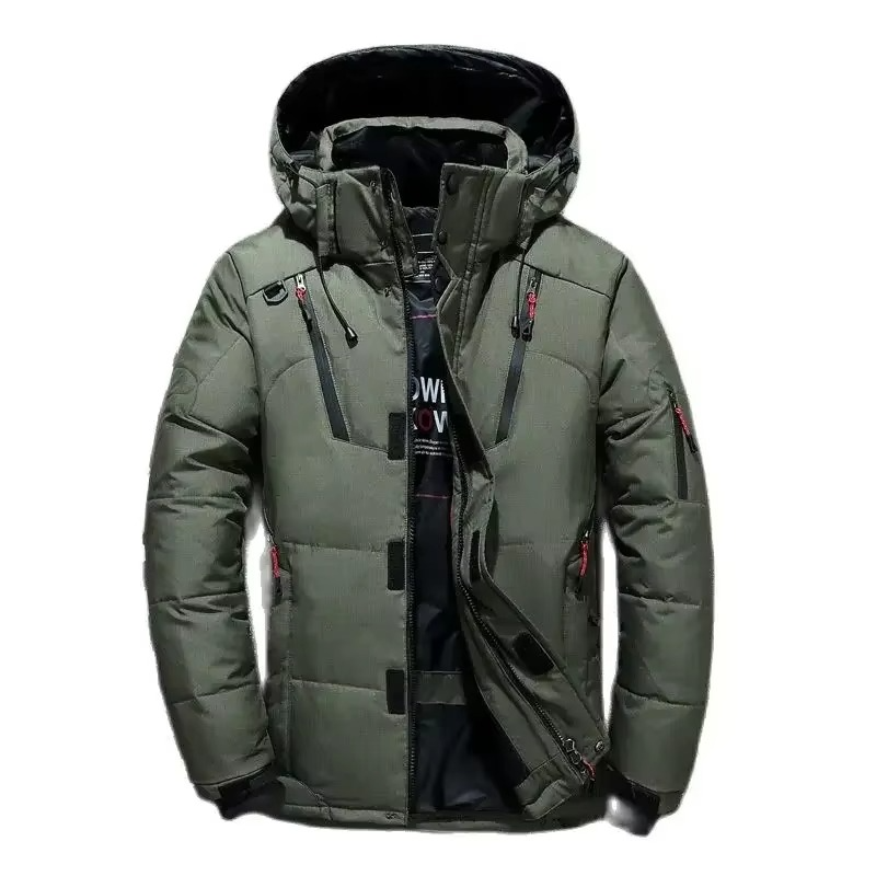 Mens Hooded Duck Down Parka with Windproof Shell for Extreme Cold