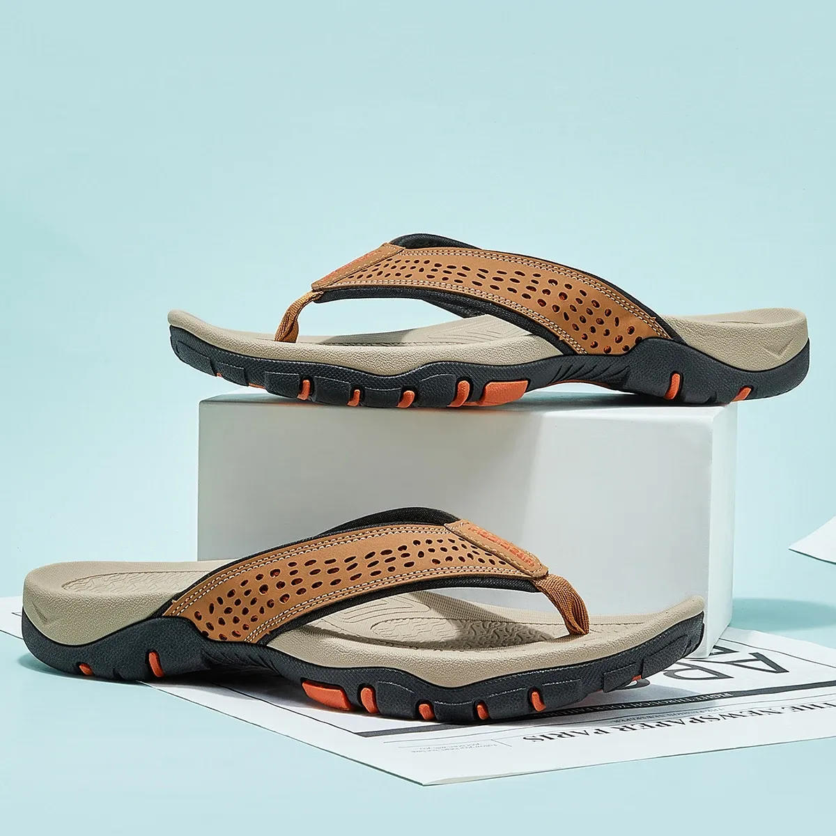 Mens Athletic Flip Flops with Arch Support and Nonslip Rubber Sole