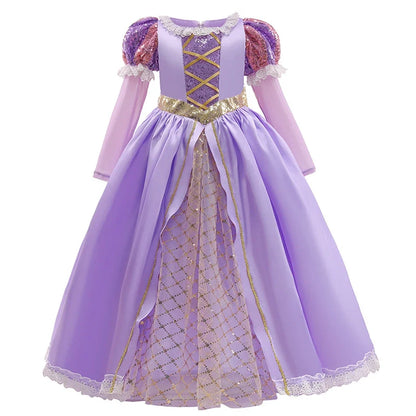 Girls Ball Gown Dress with Puff Sleeves and Applique Details
