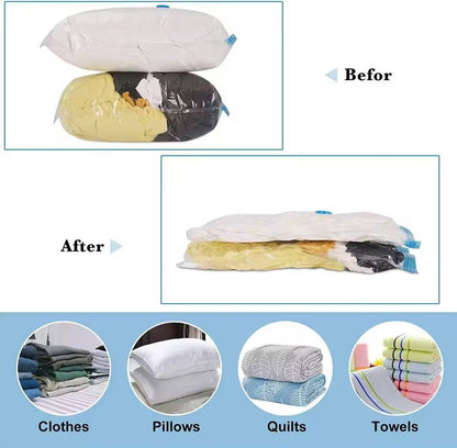 Clothes Vacuum Storage Bags in Four Sizes with Dual Zip Closure, Clear Walls and a Hand Pump
